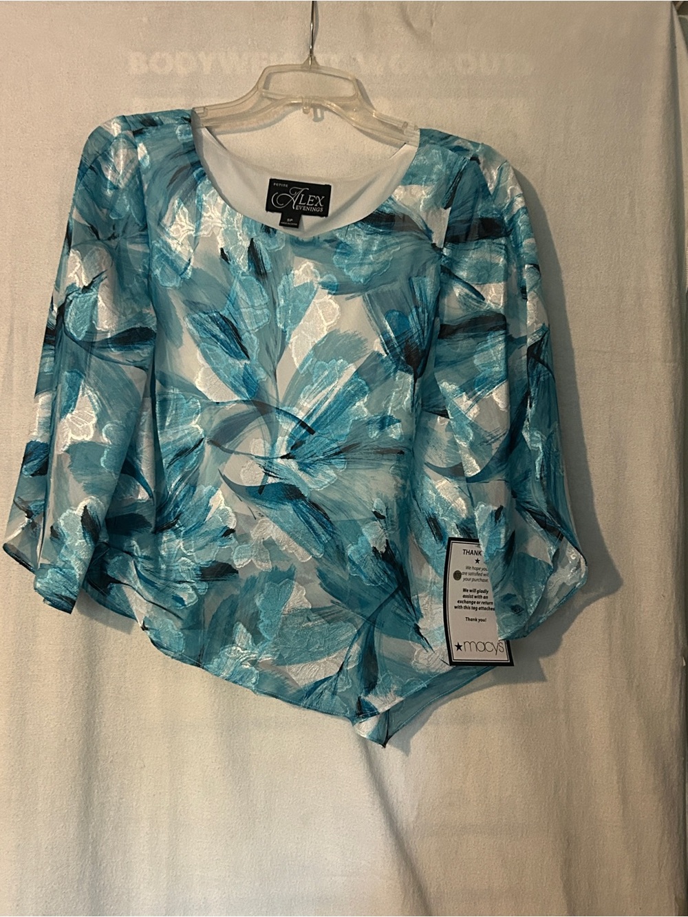 Alex Evenings Blue Floral Sheer Layered Blouse